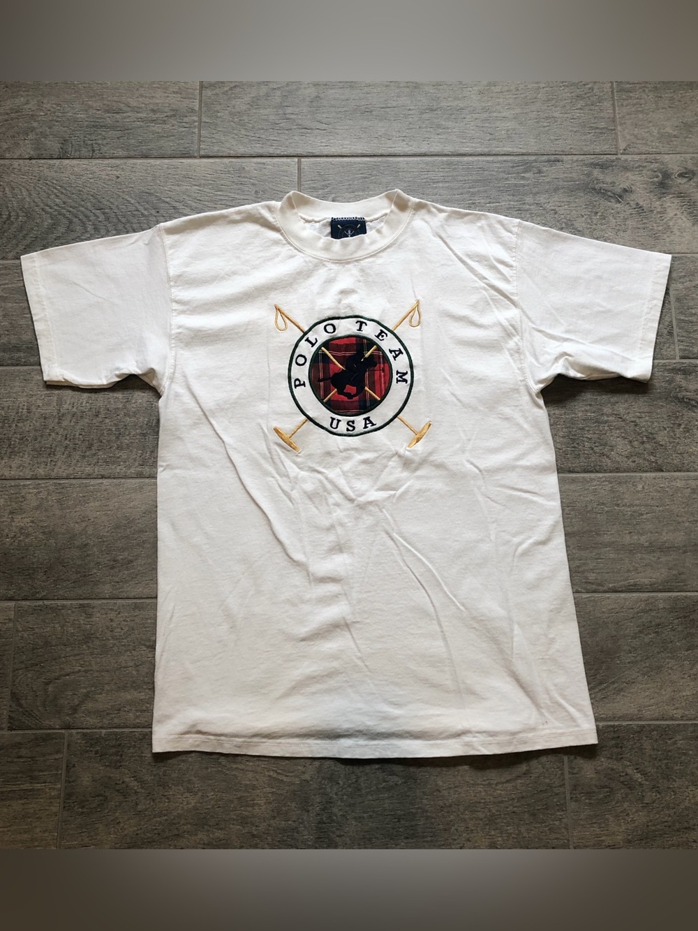 Vintage 90s Polo Team USA Embroidered Logo T-Shirt Adults Size M - Made in USA